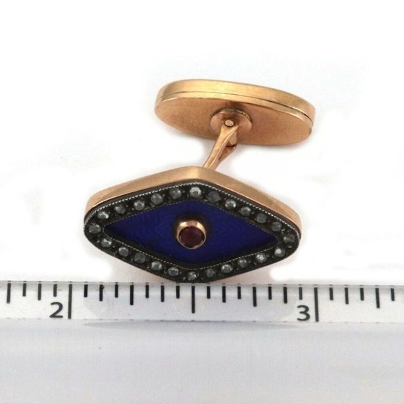 Old Russian RoseCut Diamond Ruby 14kGold Cufflinks - Picture 4 of 6